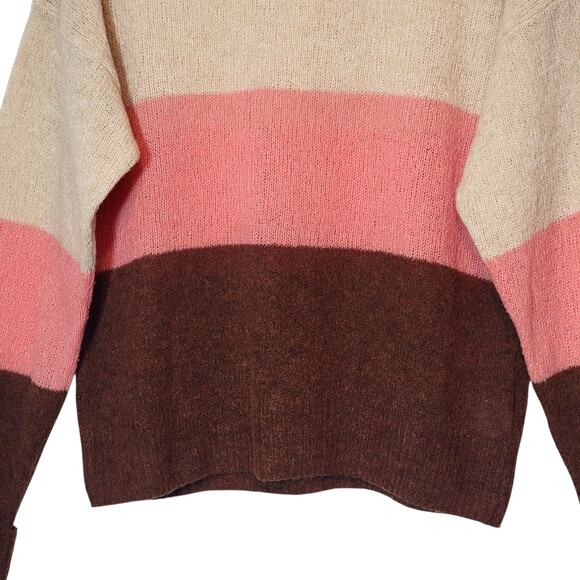 Joie Wool Colorblock Sweater Crew Neck Oversized Tan Brown Pink Fall Winter L - Picture 4 of 14